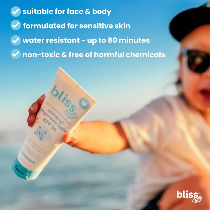 BLISS Baby Sunscreen, Premium SPF 30 Sunscreen Mineral Lotion, Natural Zinc Oxide, Hypoallergenic, Non-toxic, Water-Resistant, Vegan, Sensitive Skin - For Babies, Toddlers, Kids & Whole Family - Image 3